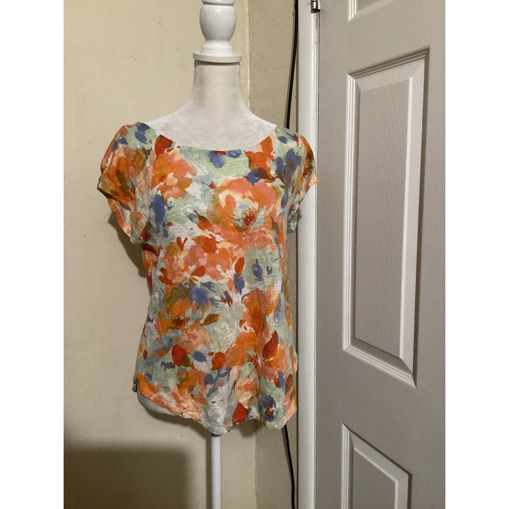 Joie Orange Floral Short Sleeve Tee